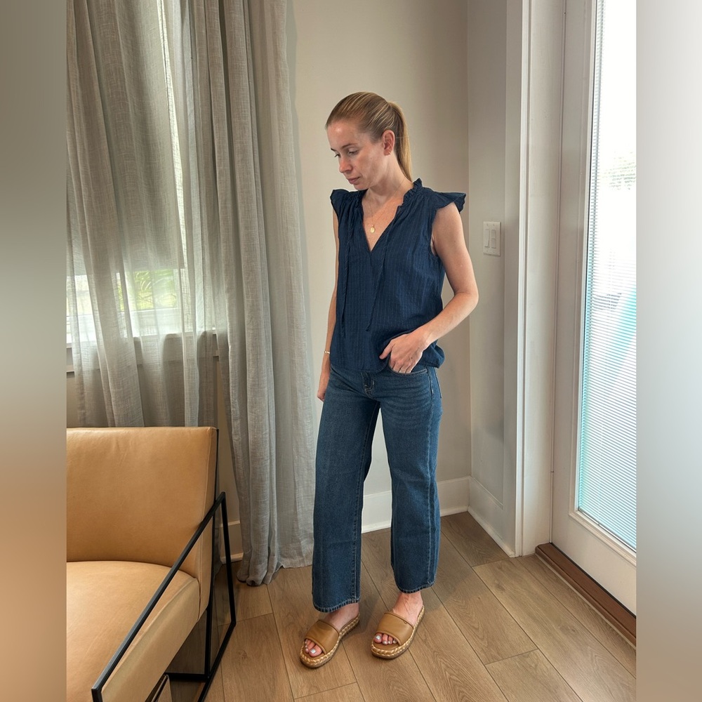 JCREW Denim Flitter Sleeve Top